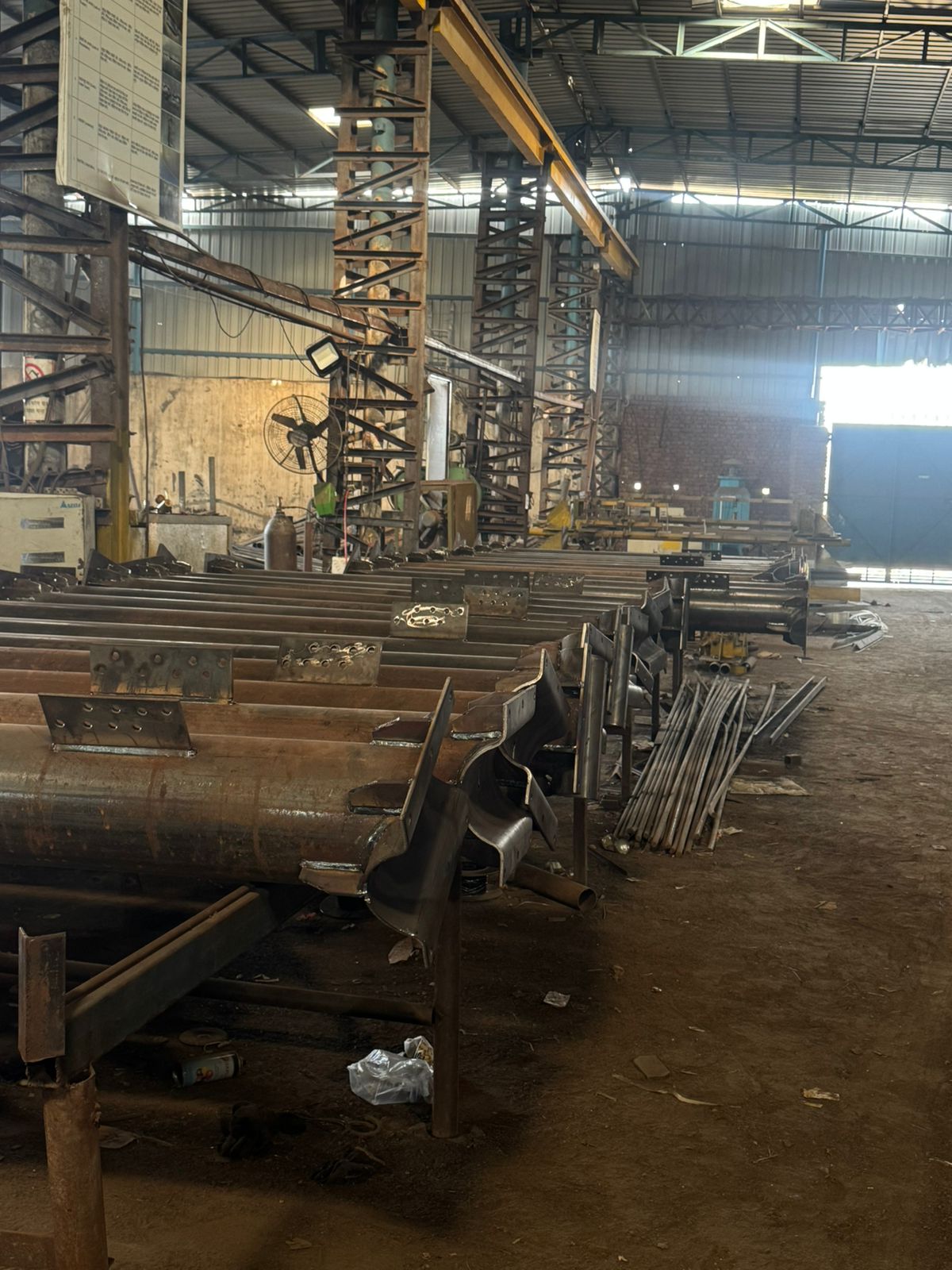 Fabricated pole assembly inside the workshop